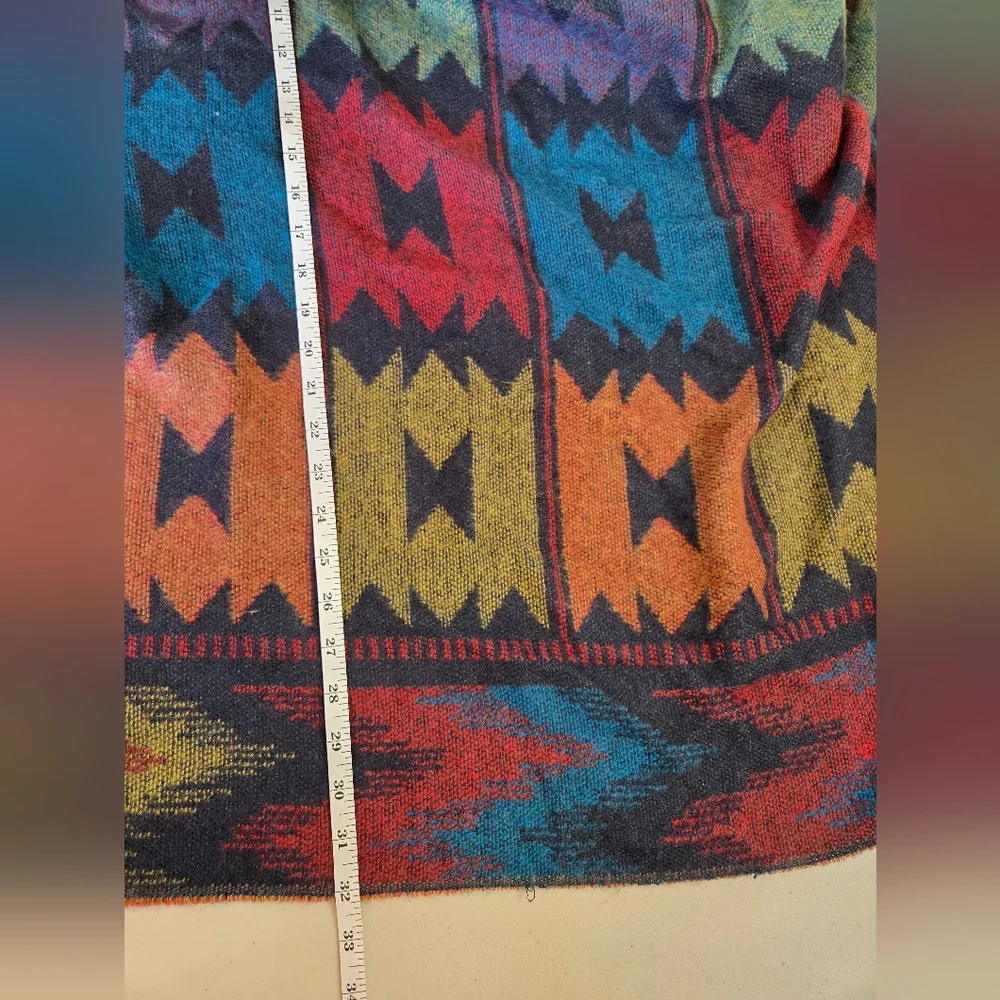 Woven Heart Hooded Cape Poncho with Fringe Medium